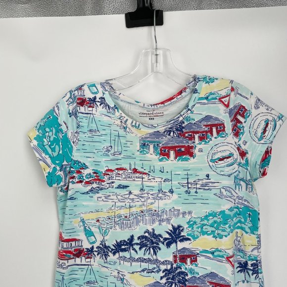 Vineyard Vines Blue Multi-Color Printed Short Sleeve T-Shirt Dress XX-Small XXS - Picture 4 of 6